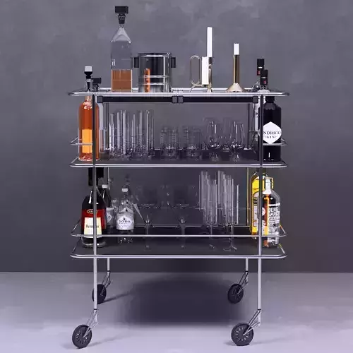 Set-148 bar cart with bottles and glasses