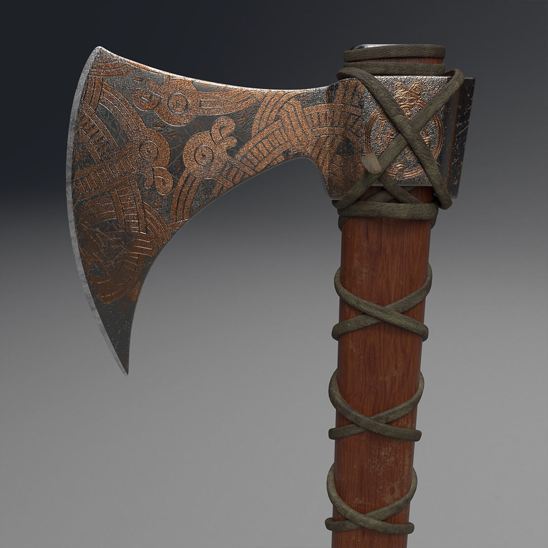 Lowpoly and Midpoly Viking Axe weapon for videogame or cinematic Low-poly 3D model_3