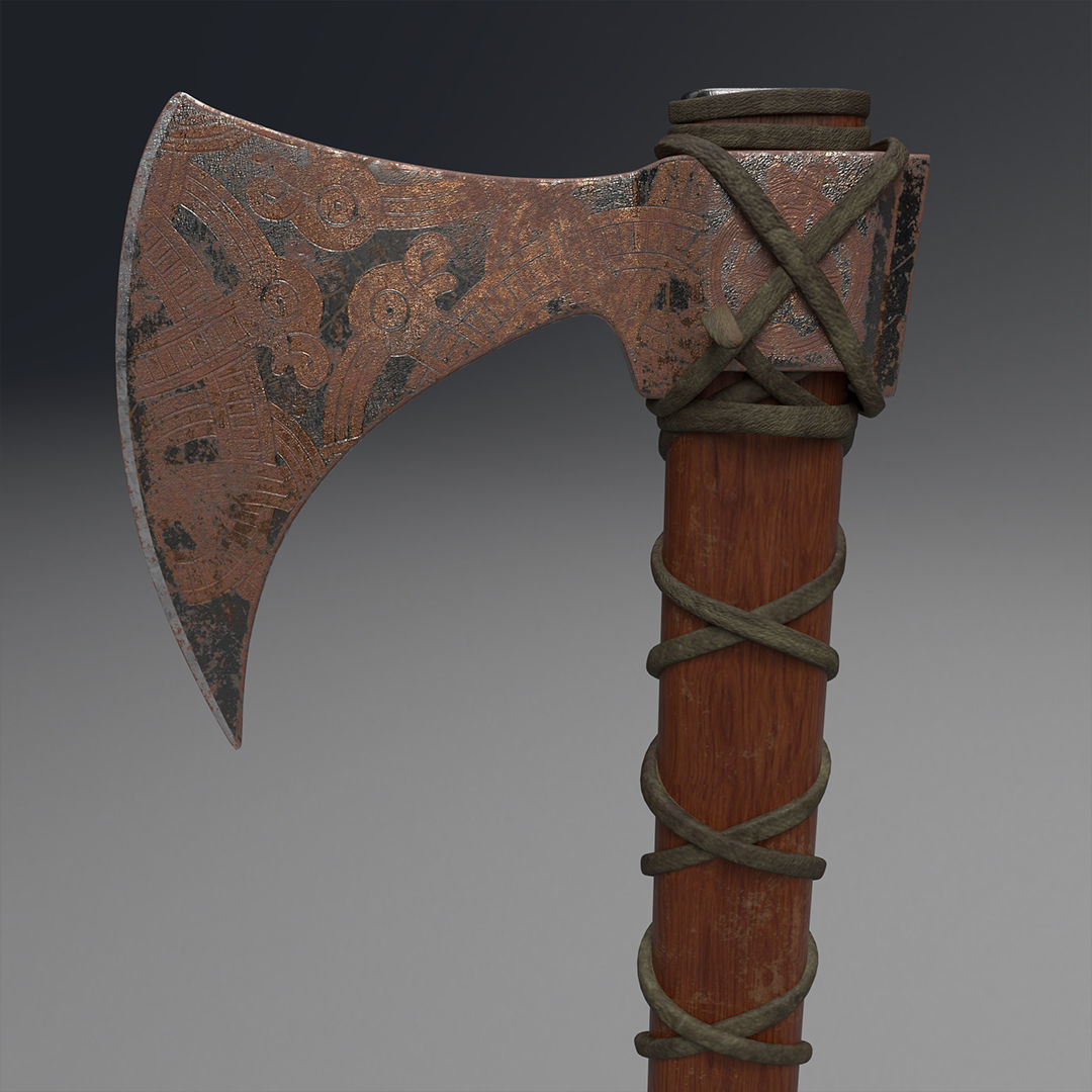Lowpoly and Midpoly Viking Axe weapon for videogame or cinematic Low-poly 3D model_4