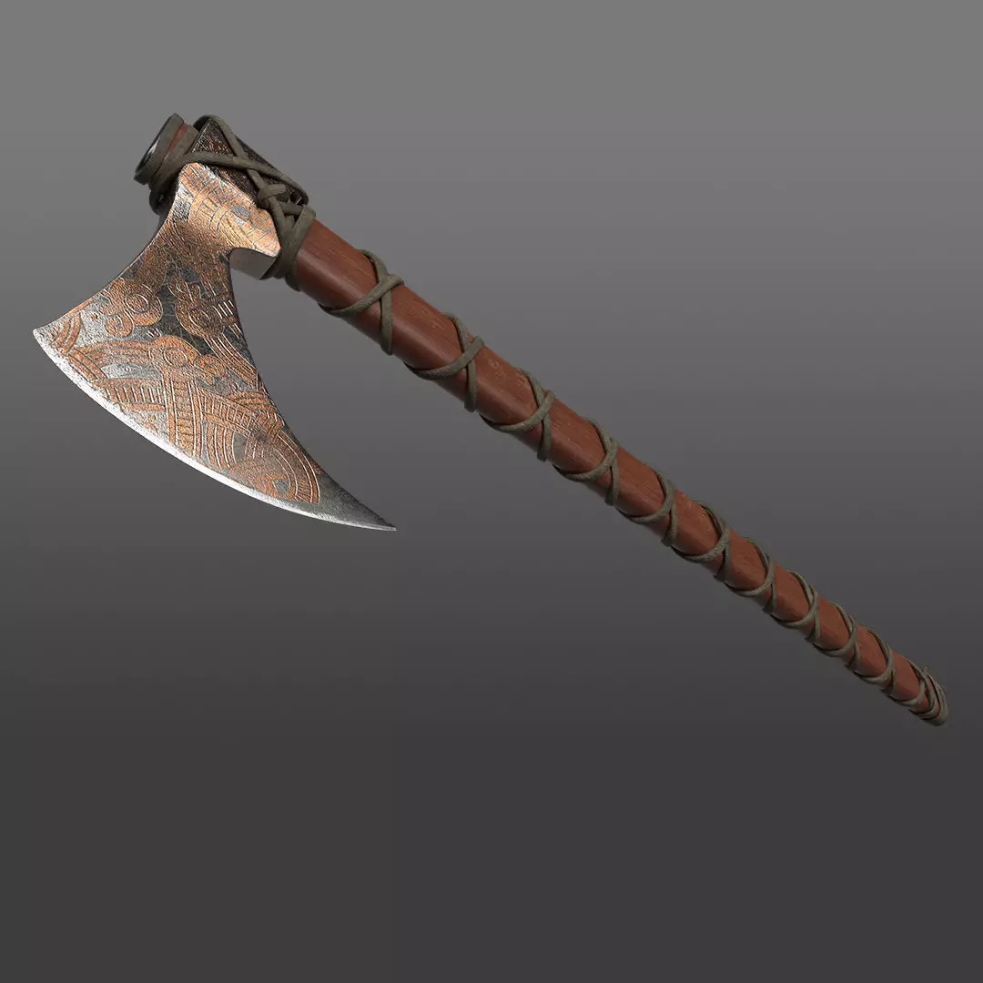 Lowpoly and Midpoly Viking Axe weapon for videogame or cinematic Low-poly 3D model_0