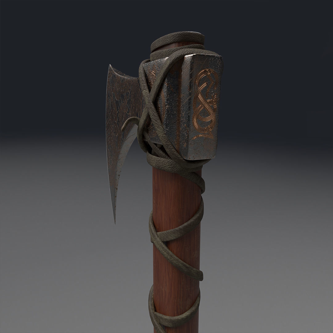 Lowpoly and Midpoly Viking Axe weapon for videogame or cinematic Low-poly 3D model_5