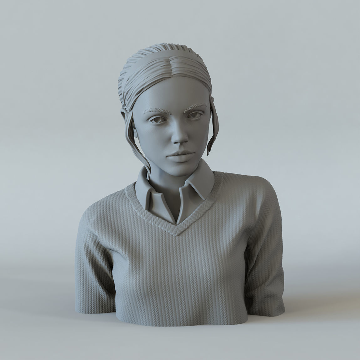 Portrait of a girl with a ponytail 1 3D print model_3