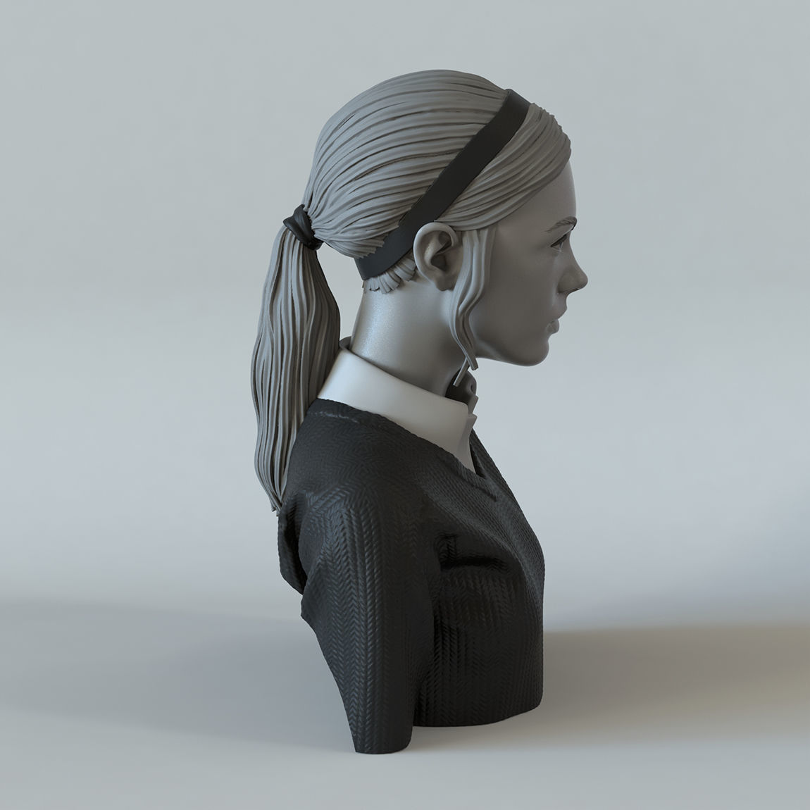 Portrait of a girl with a ponytail 1 3D print model_1