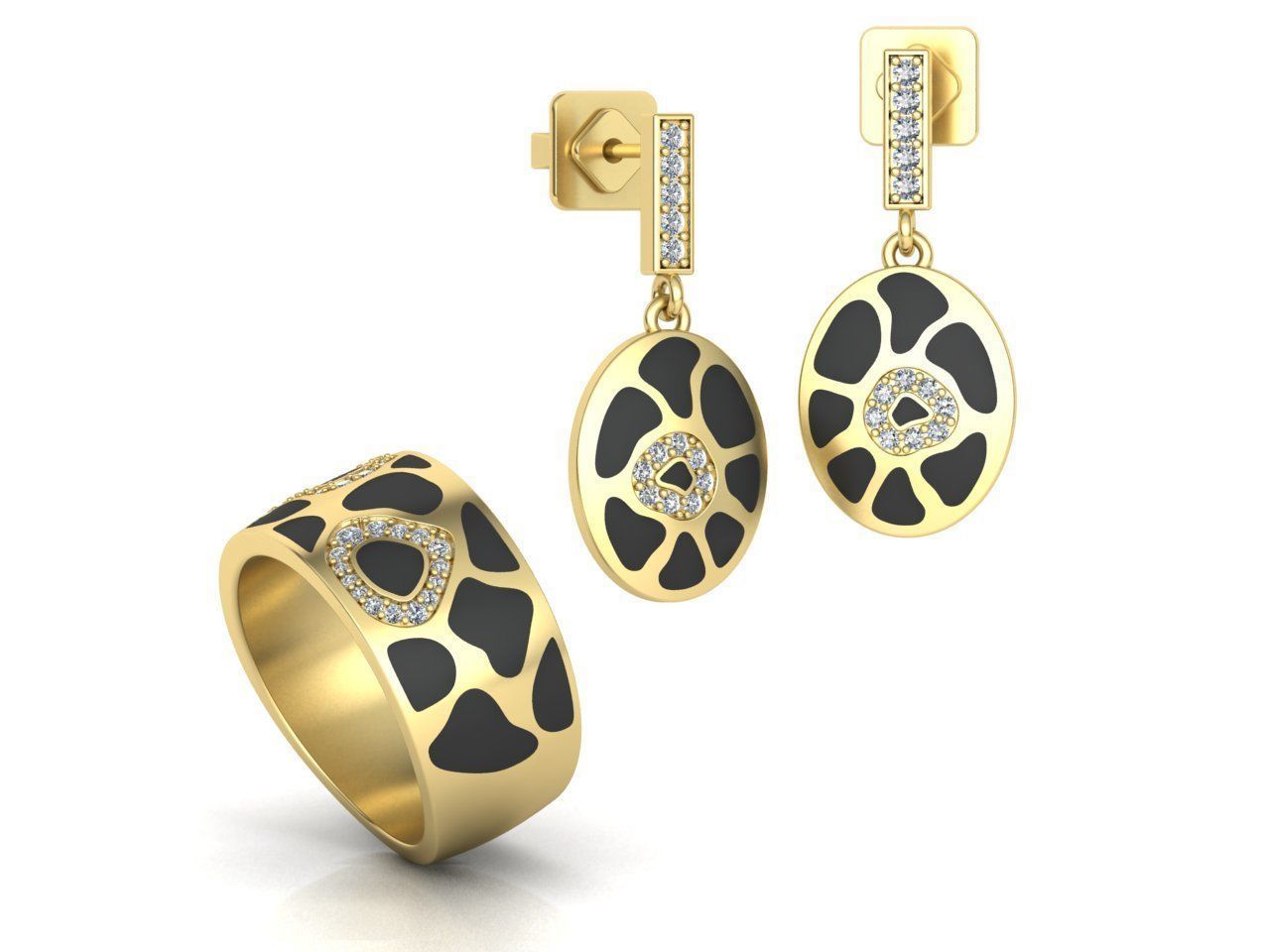 Leopard ring and earrings set 3D print model_2