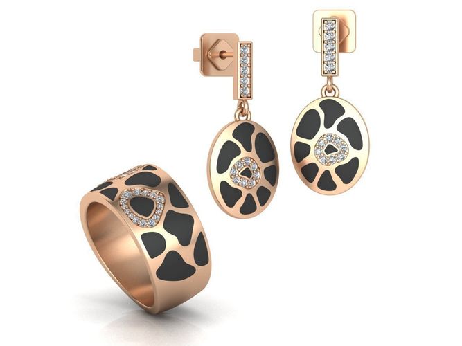 Leopard ring and earrings set 3D print model