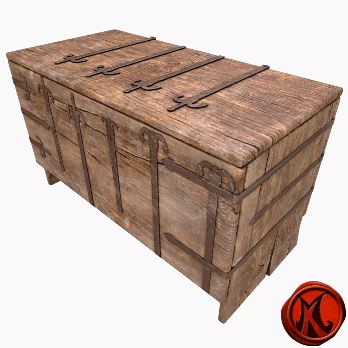Chest A wooden Low-poly 3D model