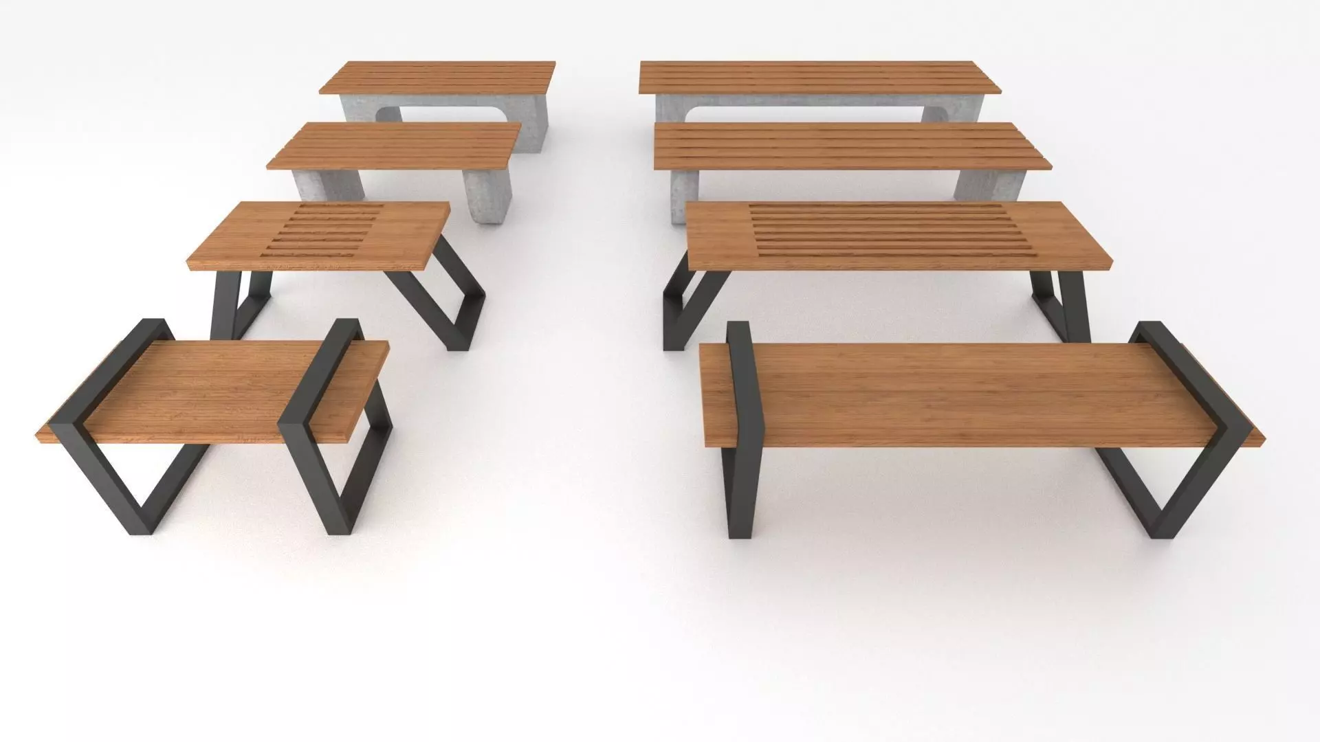 set of 8 modern benches Free low-poly 3D model