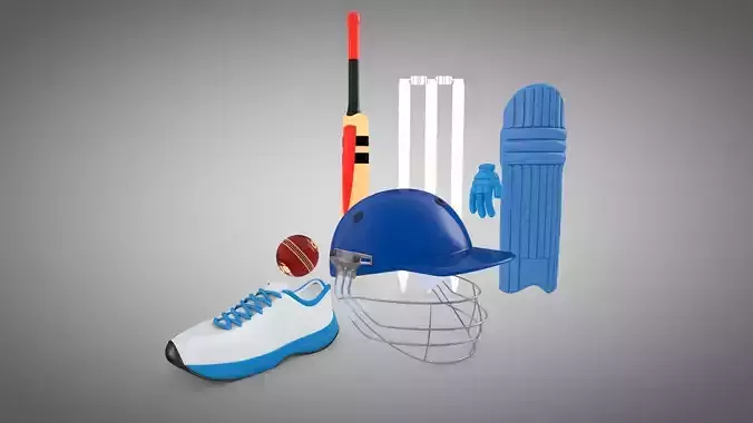 Cricket bat and helmet Low-poly 3D model