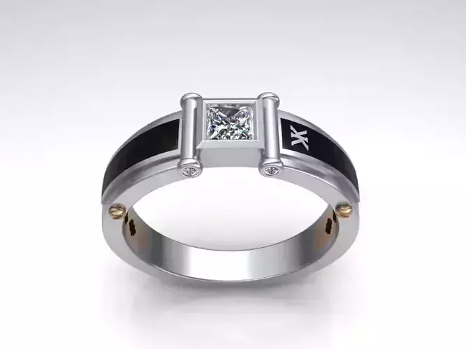 Man fashion signet ring Princess cut gem