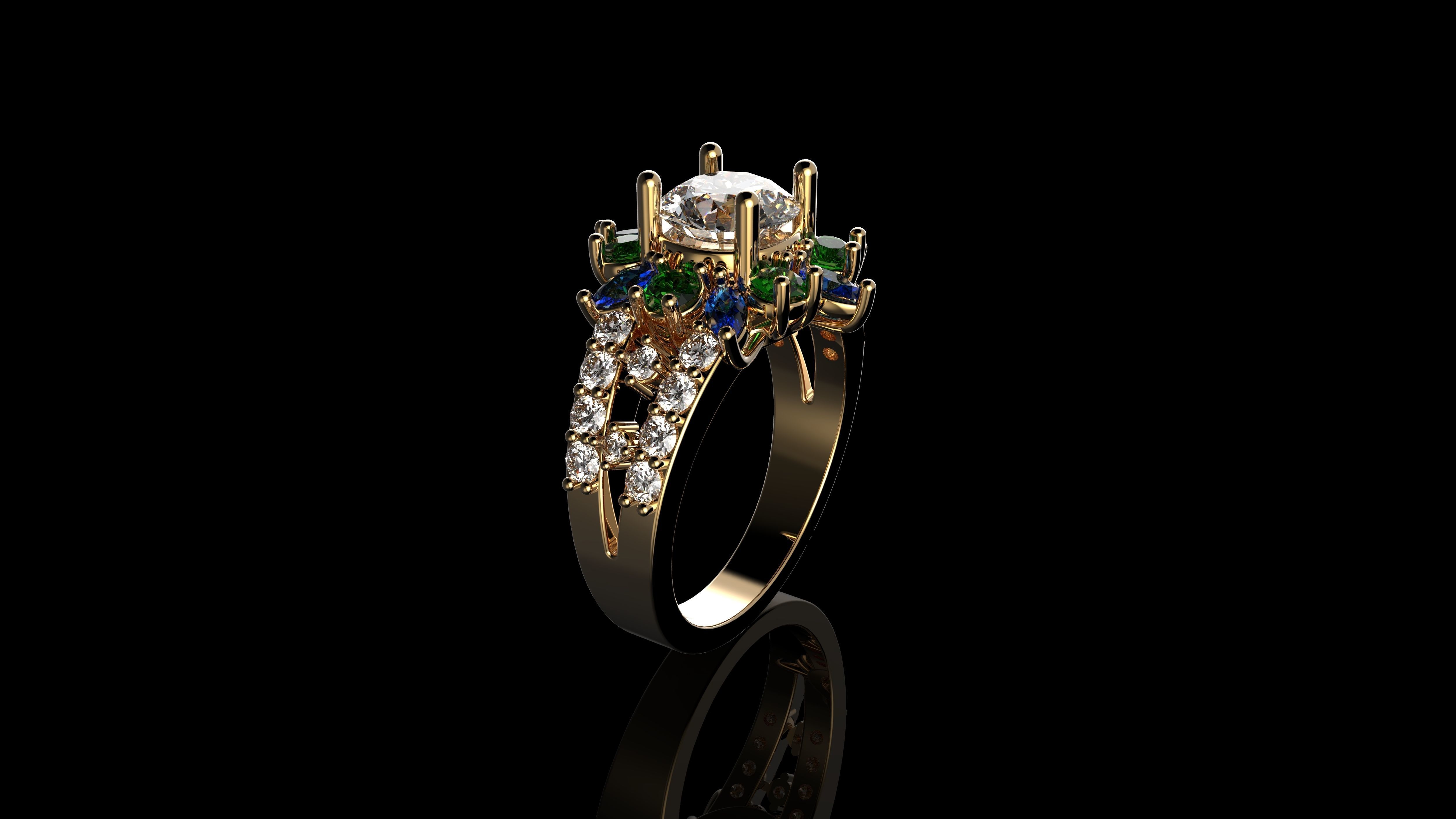 Multi Color Stone Diamond Ring 3D print model_8