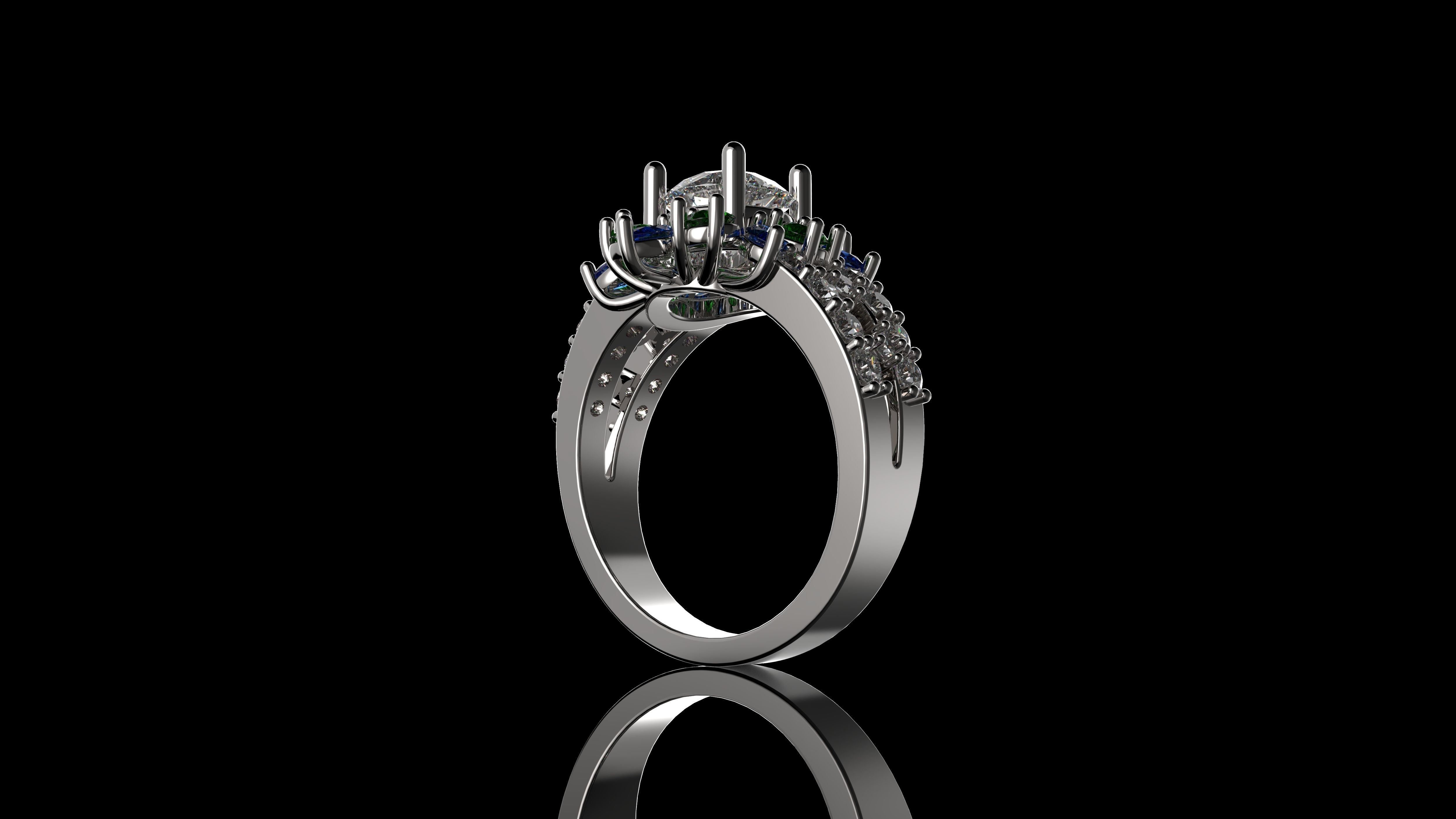 Multi Color Stone Diamond Ring 3D print model_4