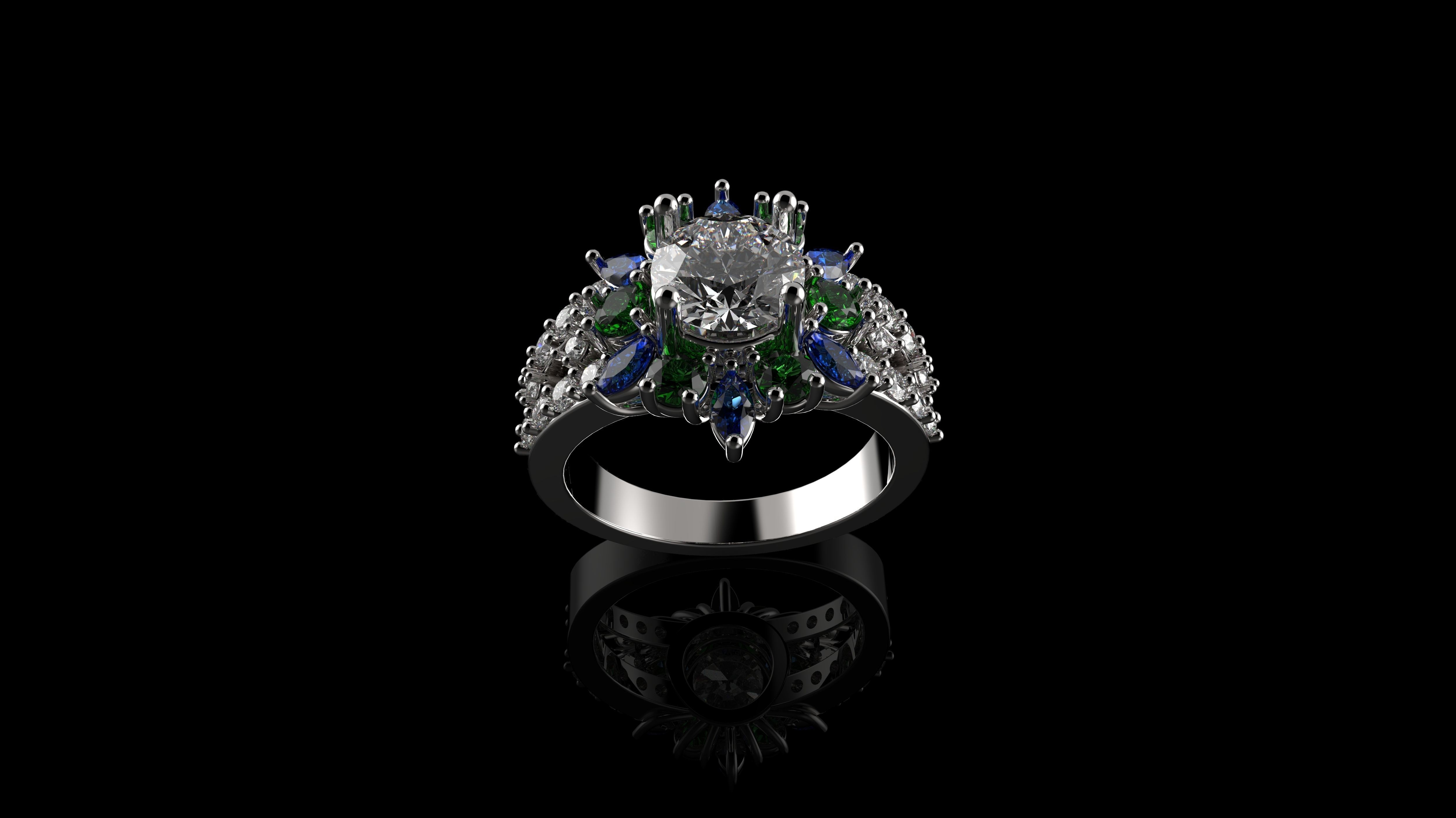 Multi Color Stone Diamond Ring 3D print model_1