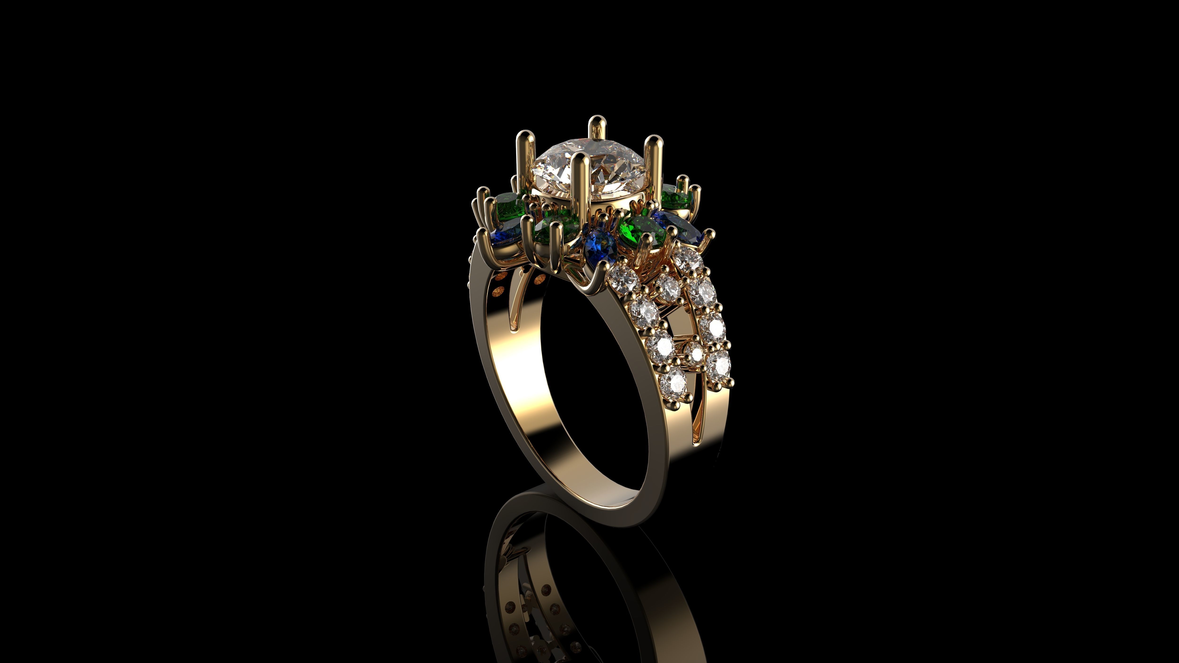 Multi Color Stone Diamond Ring 3D print model_6