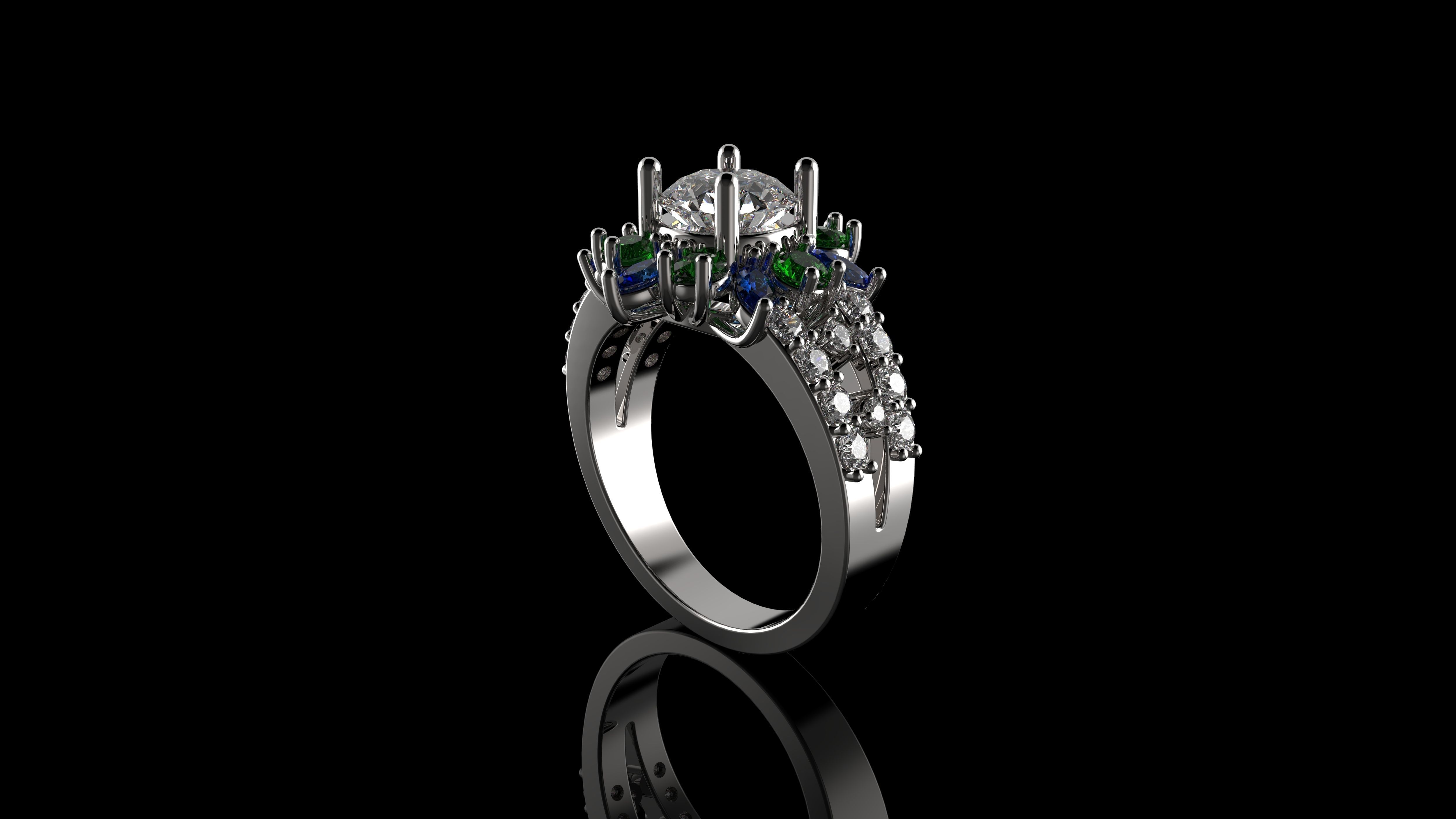 Multi Color Stone Diamond Ring 3D print model_3