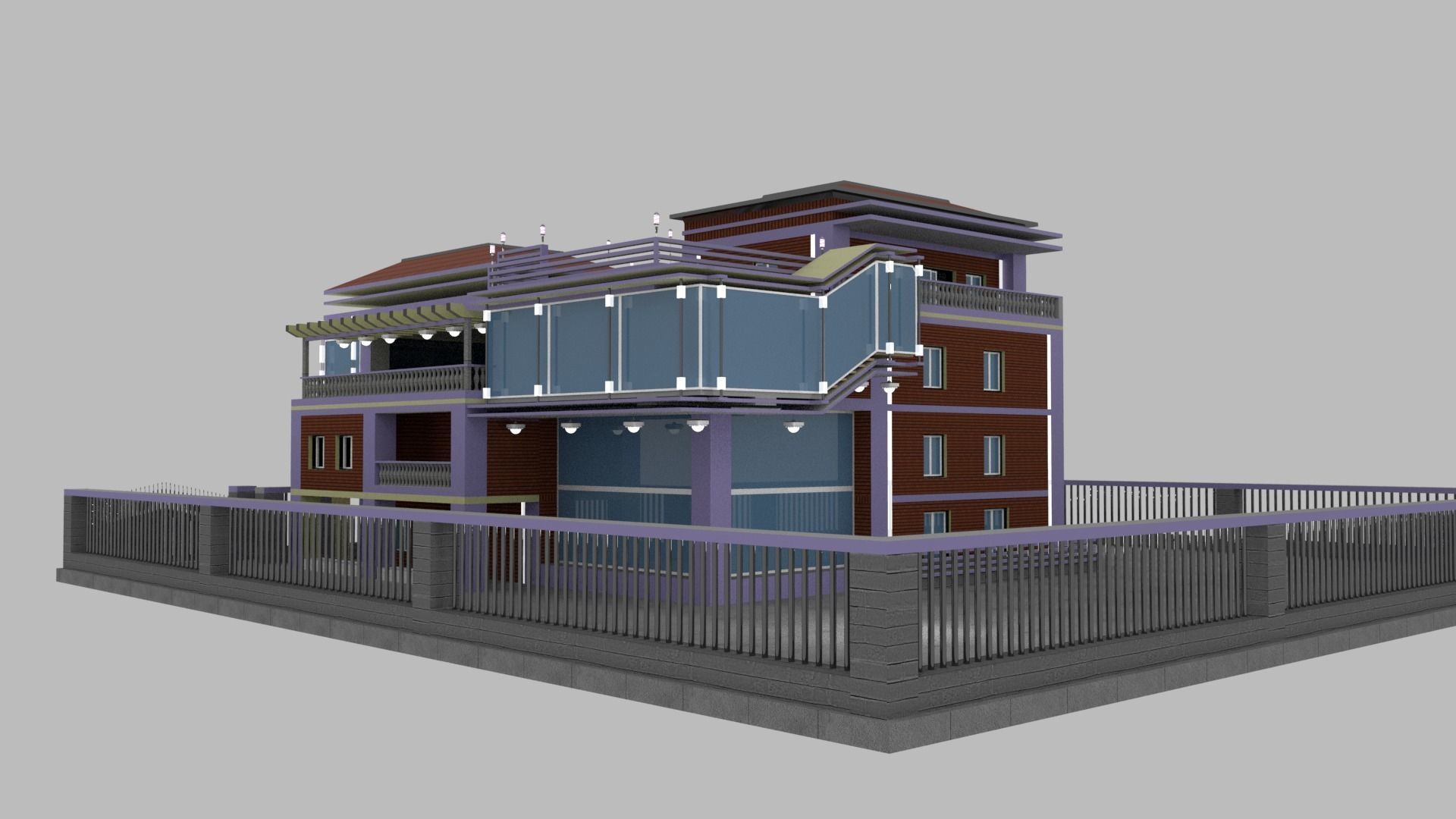 Modern Villa  Low-poly 3D model_3
