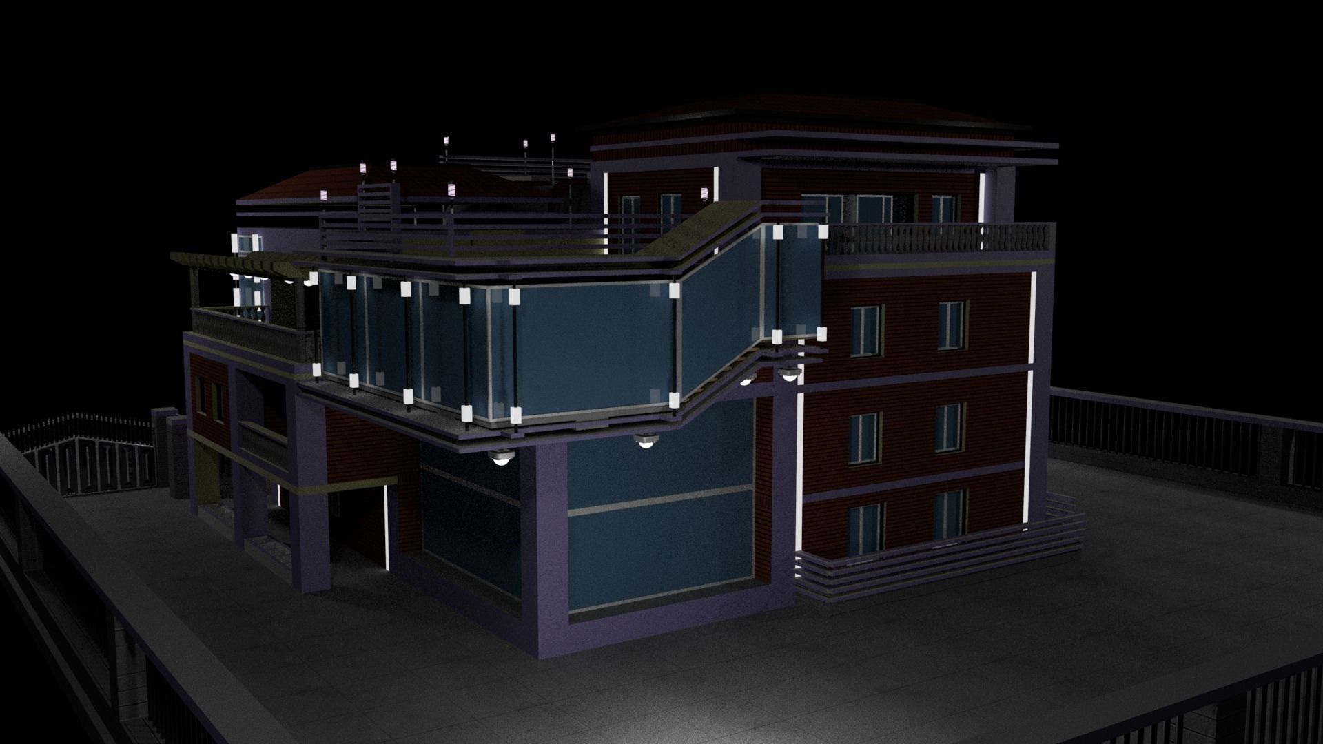 Modern Villa  Low-poly 3D model_7