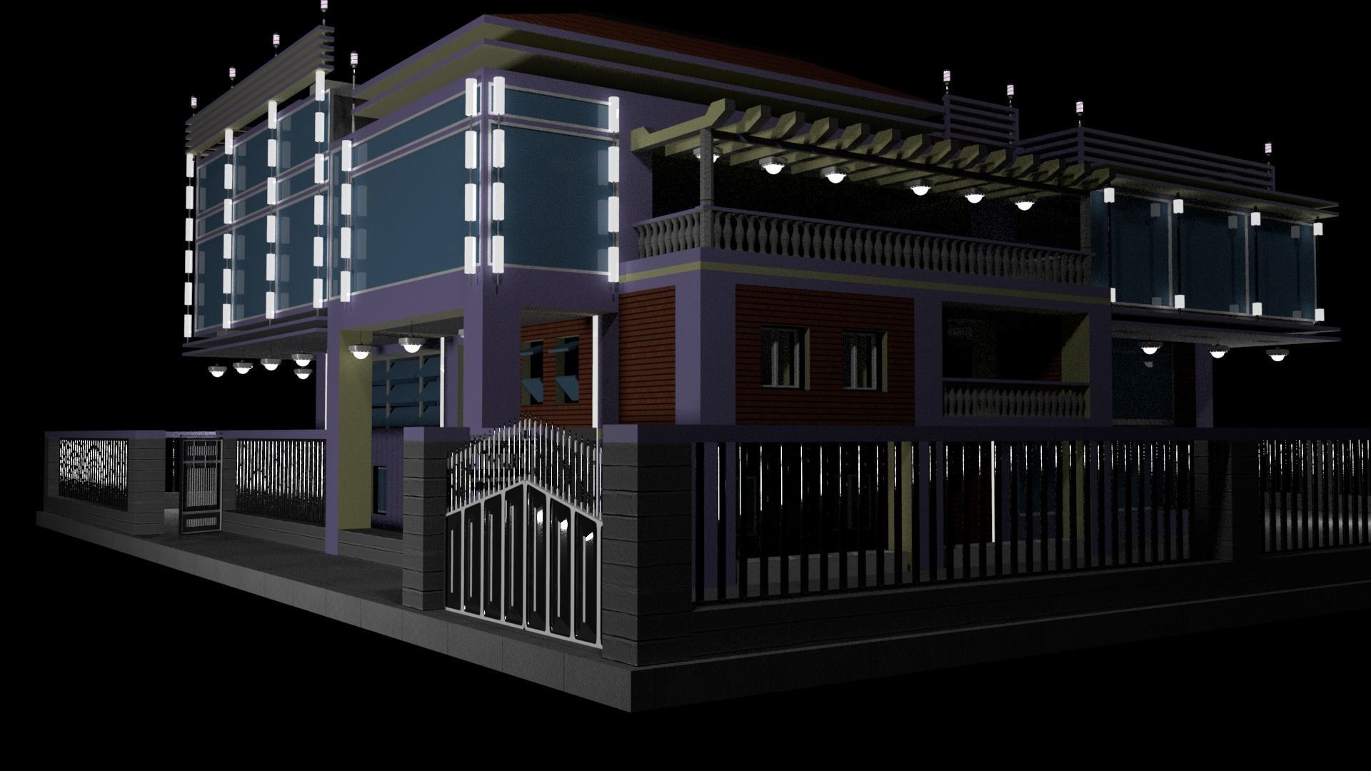 Modern Villa  Low-poly 3D model_1