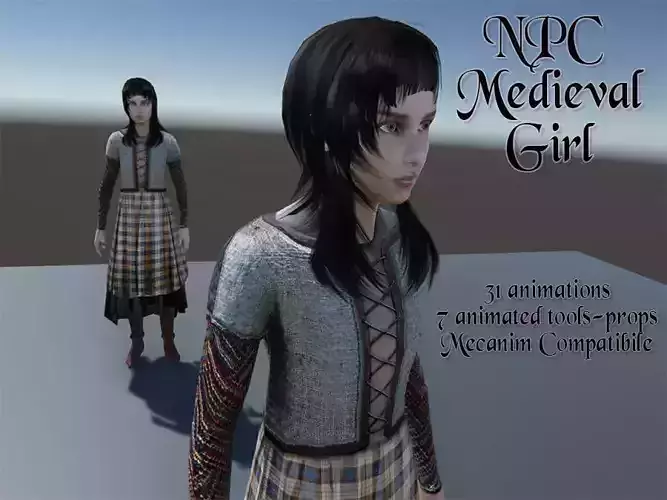 NPC Medieval Girl Low-poly 3D model