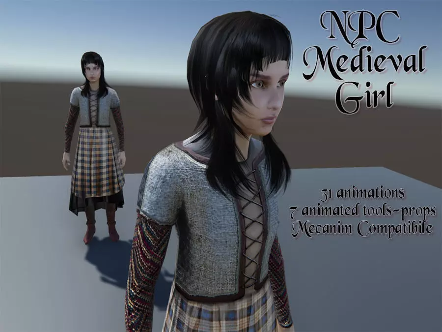 NPC Medieval Girl Low-poly 3D model_0