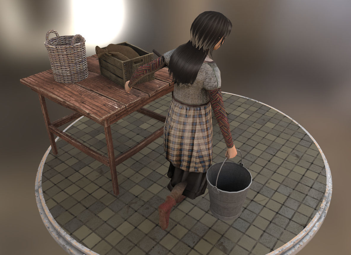 NPC Medieval Girl Low-poly 3D model_3