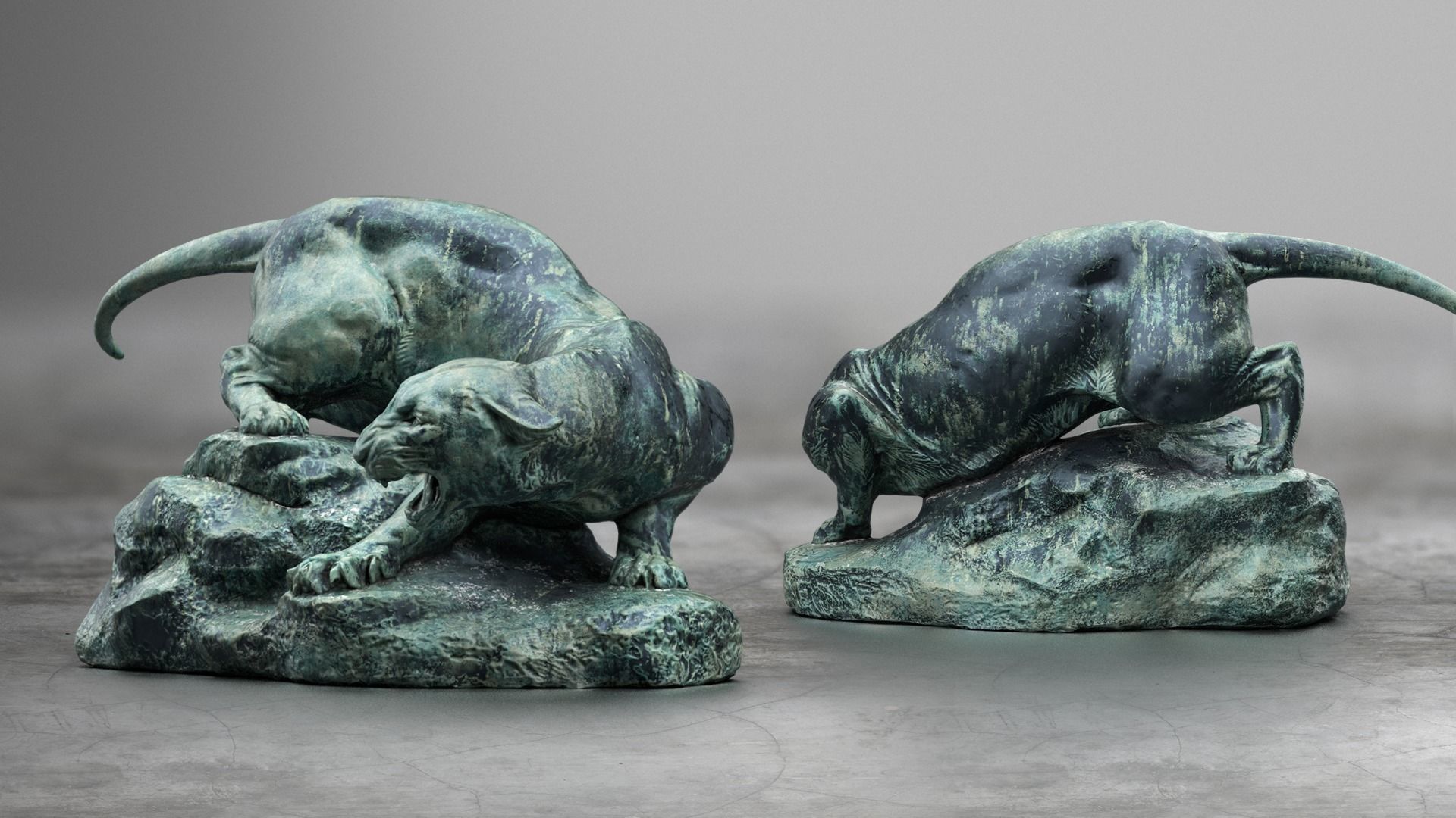 Wild Cat Statue 3D Model PBR Low-poly 3D model_2