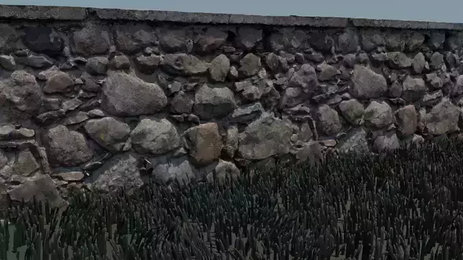 Stonewall 3D model stone wall with grass