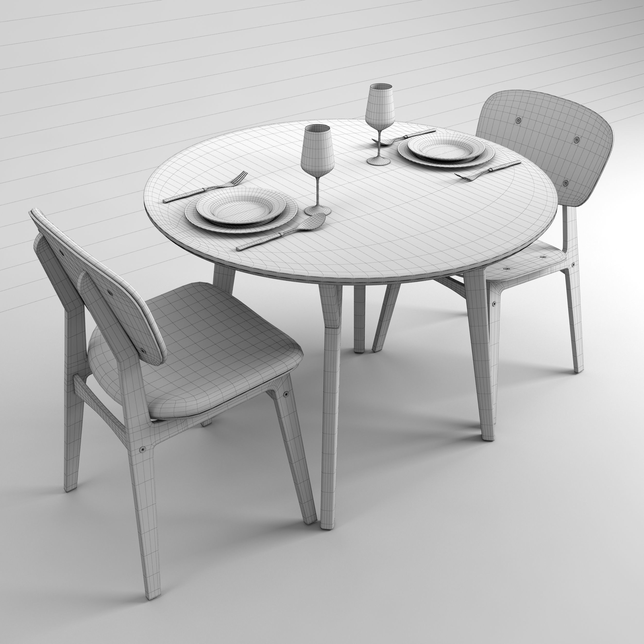 CIRCLE set round dining table with two chairs 3D model_3