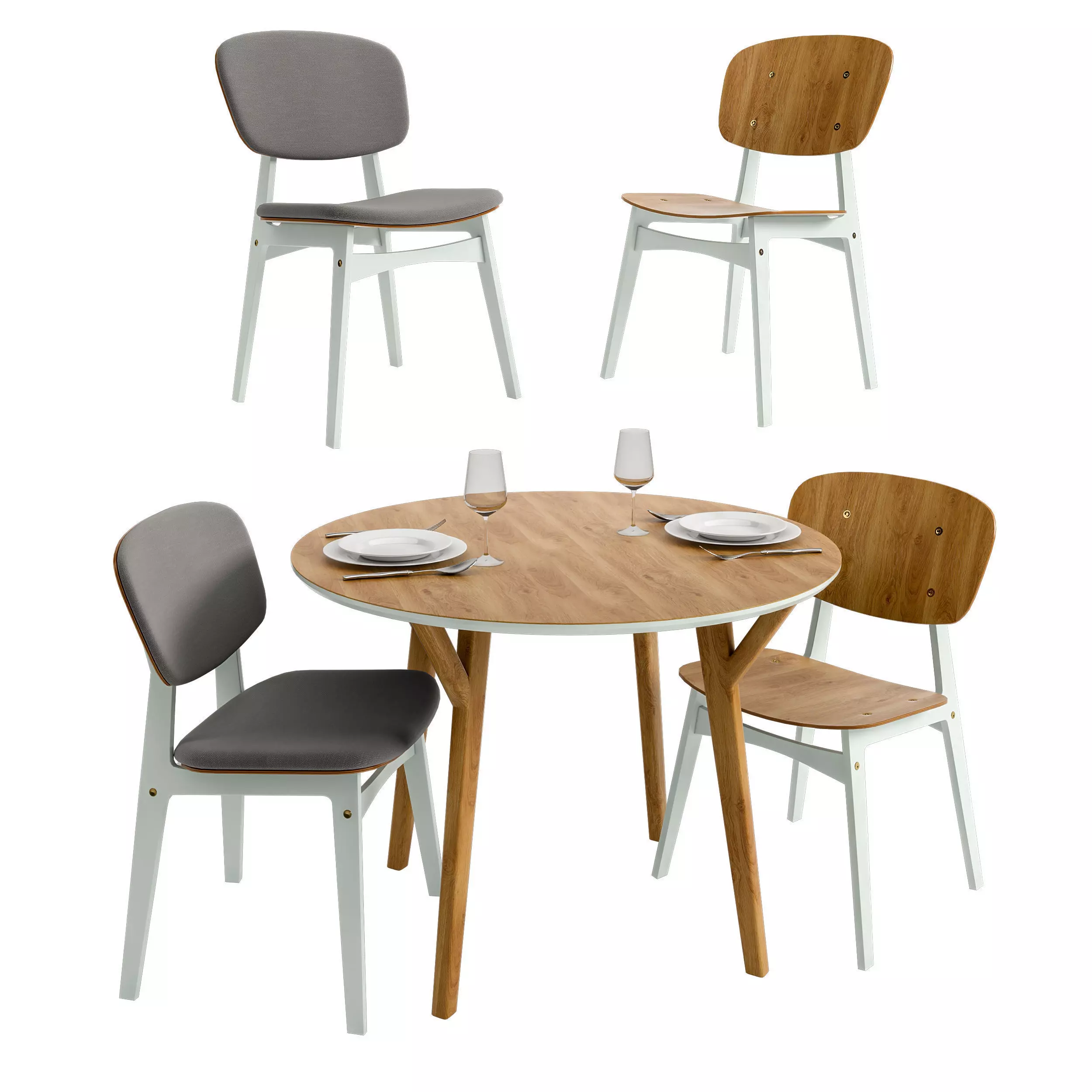 CIRCLE set round dining table with two chairs 3D model_0