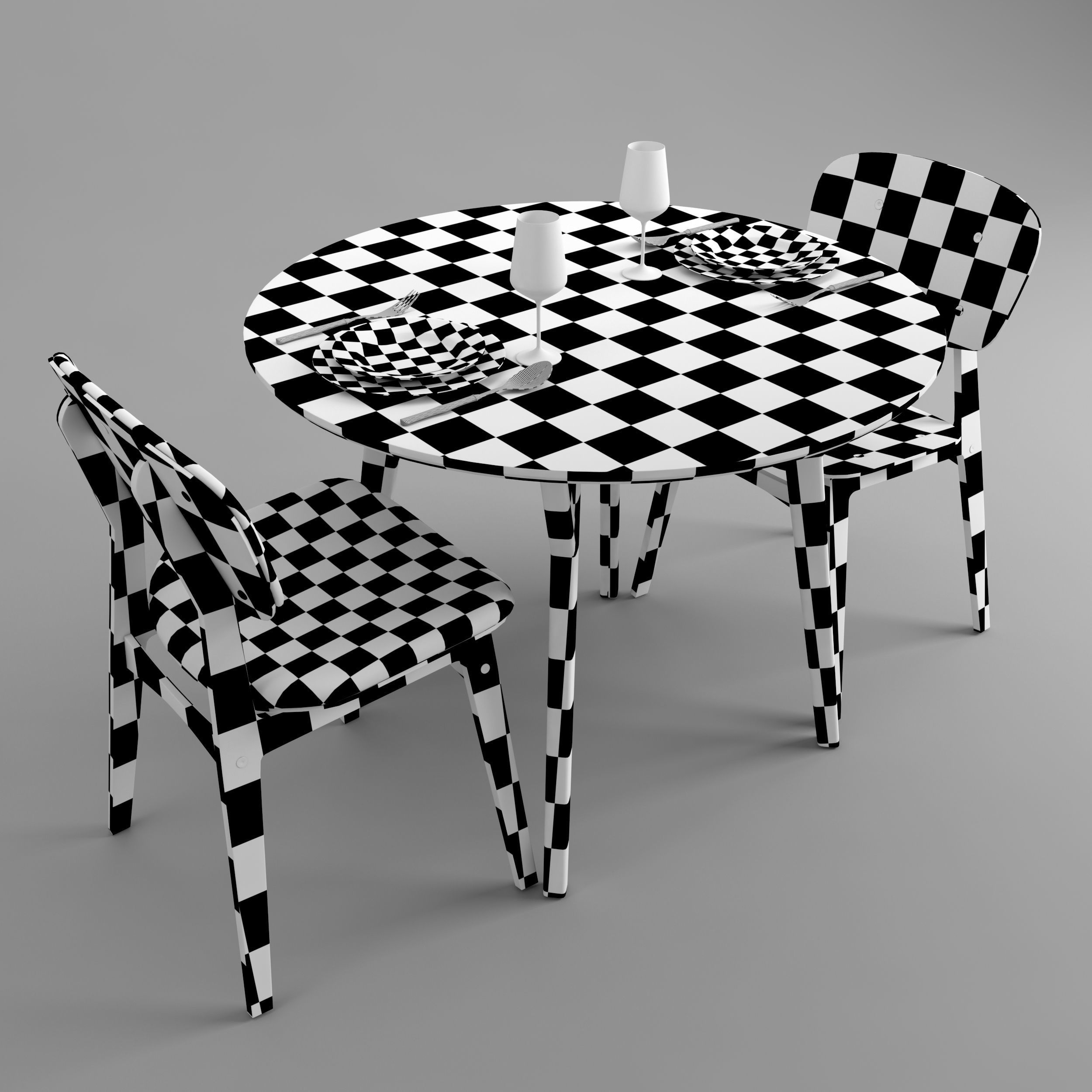 CIRCLE set round dining table with two chairs 3D model_2
