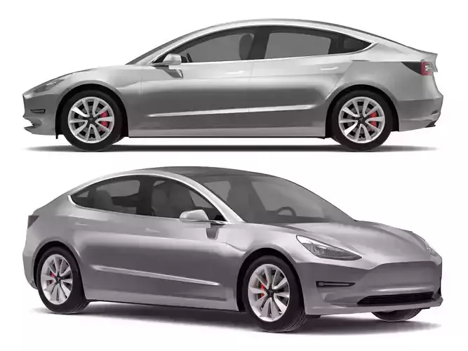 Tesla Model 3 Silver Metallic  3D model Tesla Model 3 Silver Metallic  3D model