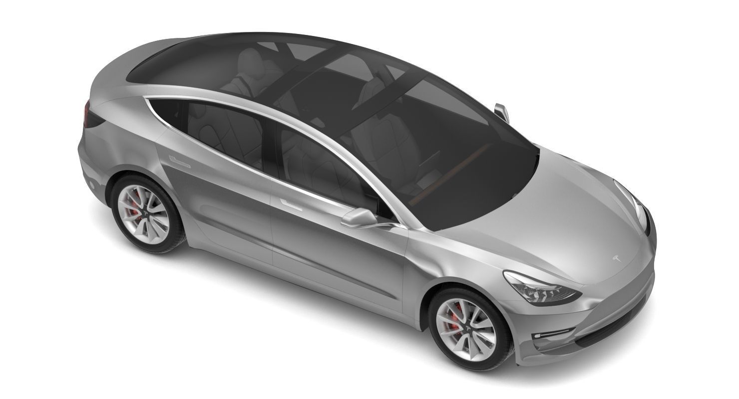Tesla Model 3 Silver Metallic  3D model_2