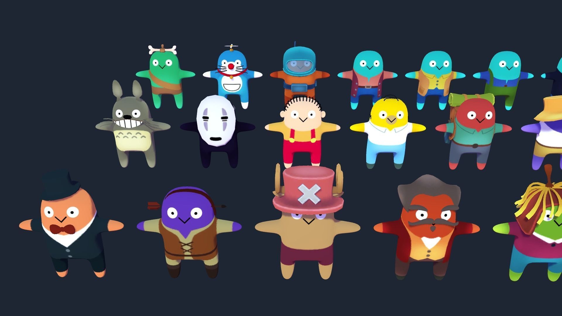 Cartoon characters complete pack Low-poly 3D model_1