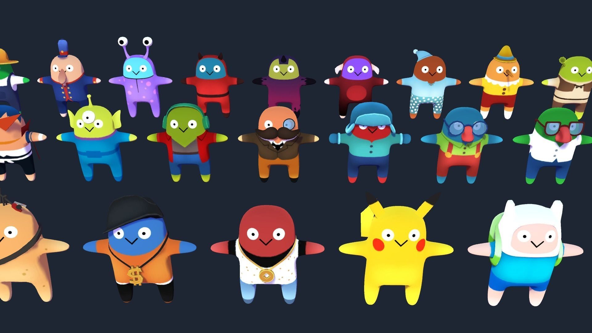 Cartoon characters complete pack Low-poly 3D model_5