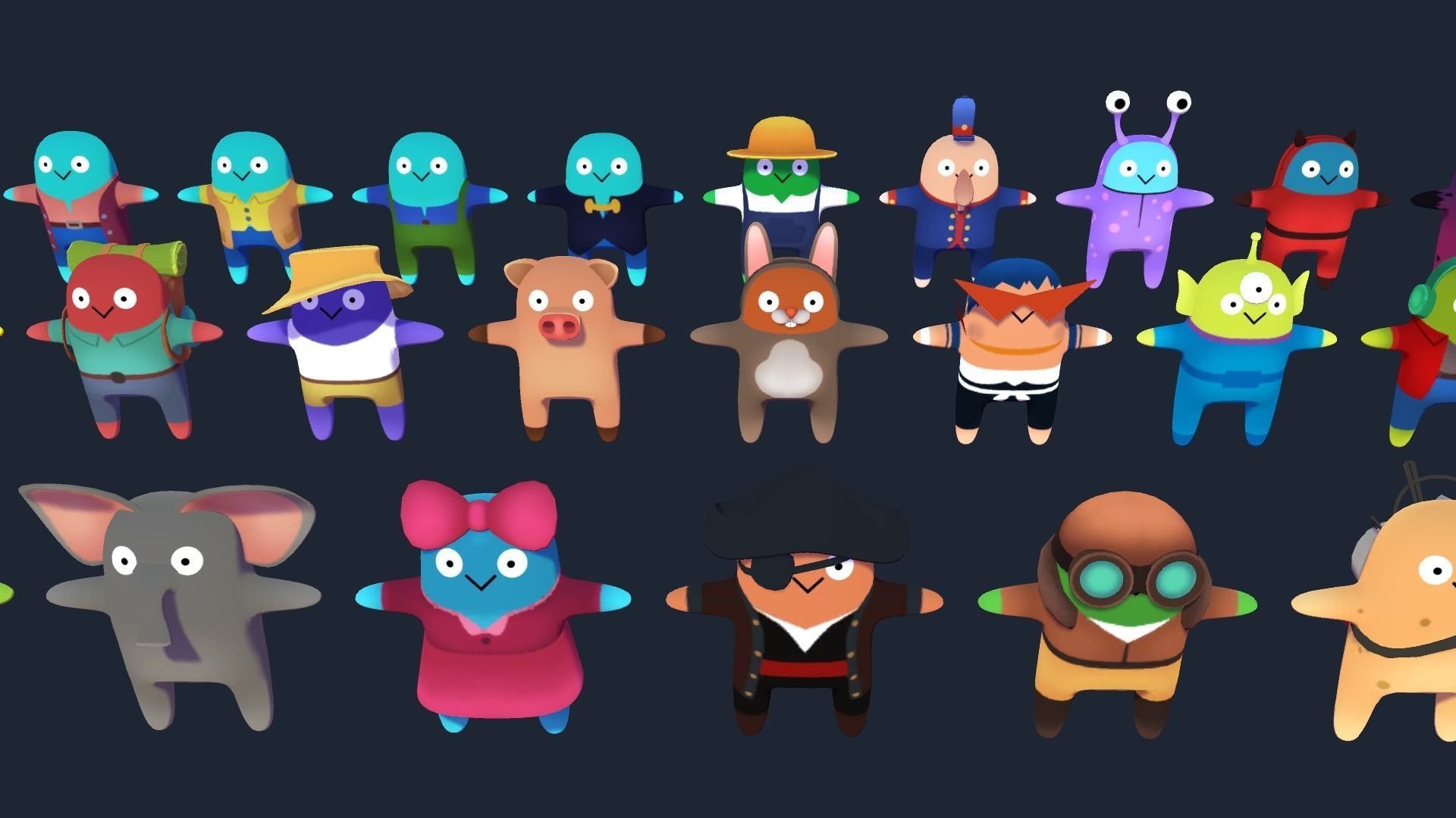 Cartoon characters complete pack Low-poly 3D model_3