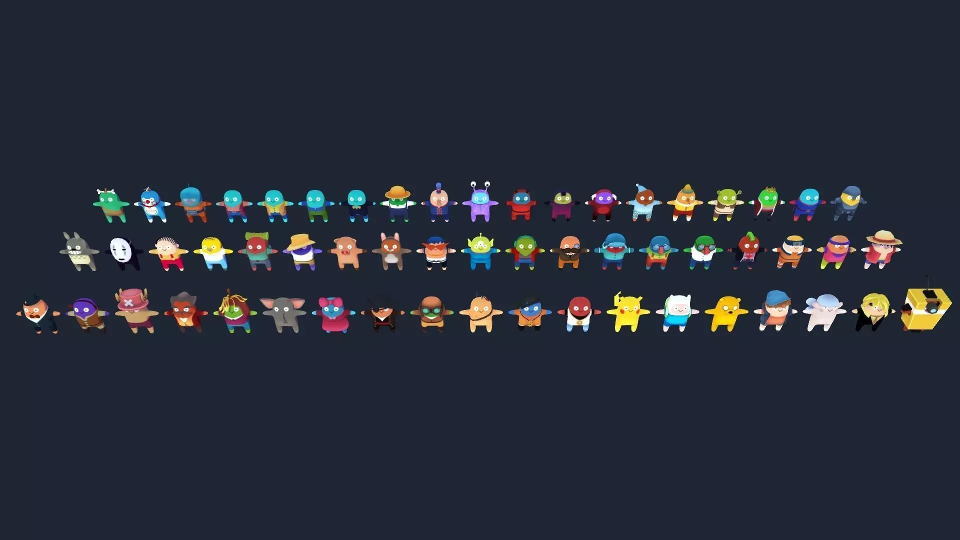 Cartoon characters complete pack Low-poly 3D model_0