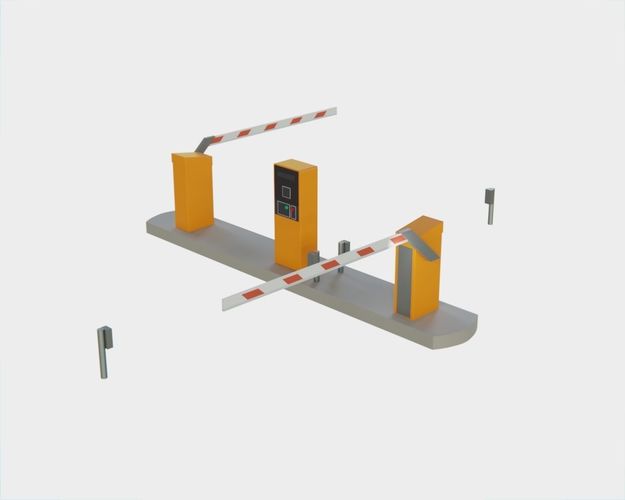 Barrier Gates Ticket Machine Parking Lot Lowpoly Low-poly 3D model