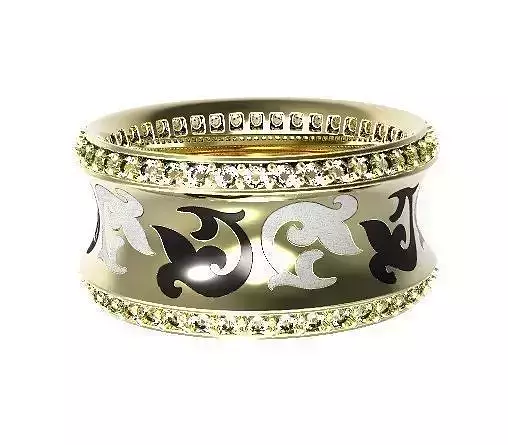 Gold ring with enamel and diamonds 3D print model
