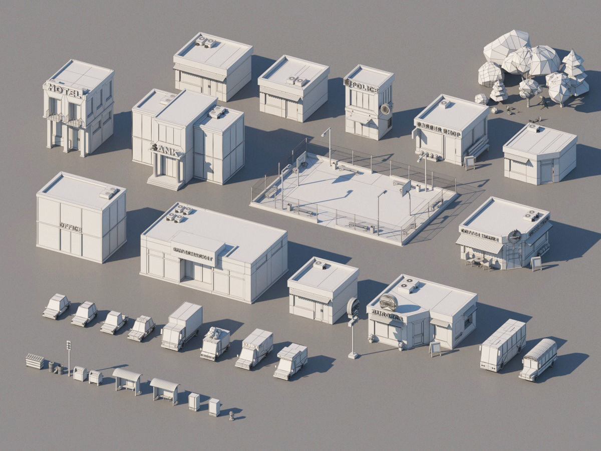 Low Poly City Pack Low-poly 3D model_1