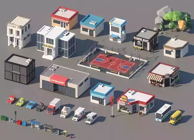 Low Poly City Pack Low-poly 3D model