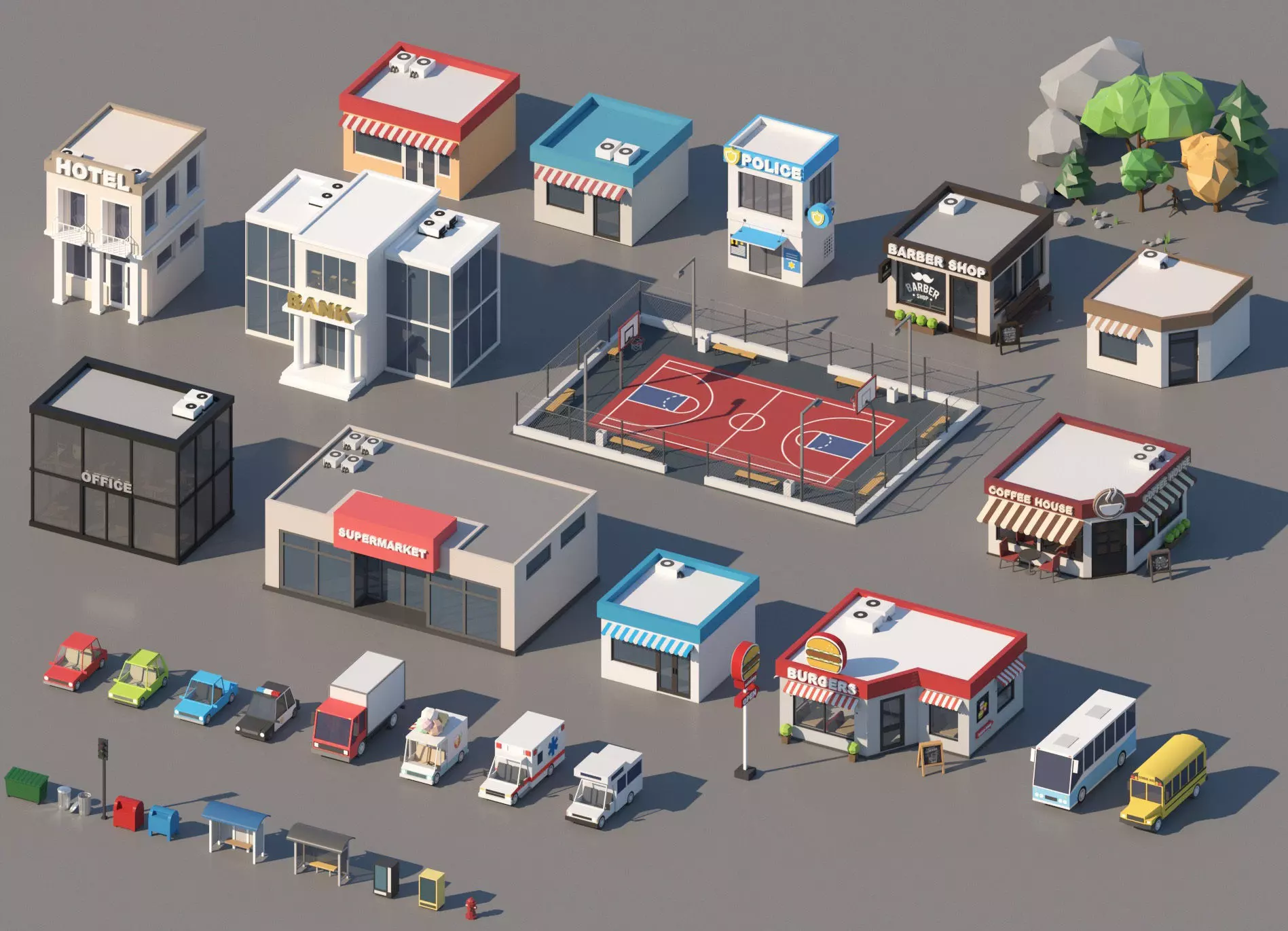 Low Poly City Pack Low-poly 3D model_0