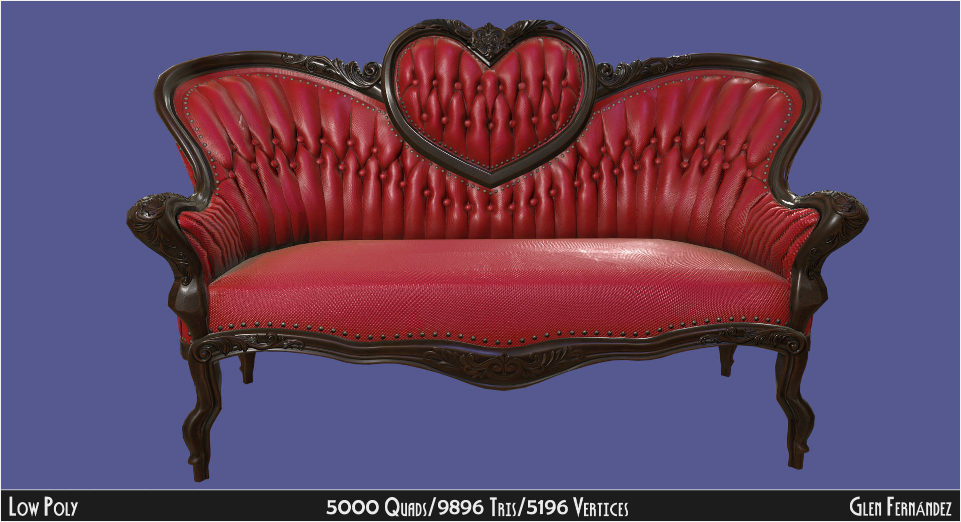 Antique Victorian Love Seat Sofa Furniture Low-poly 3D model_4