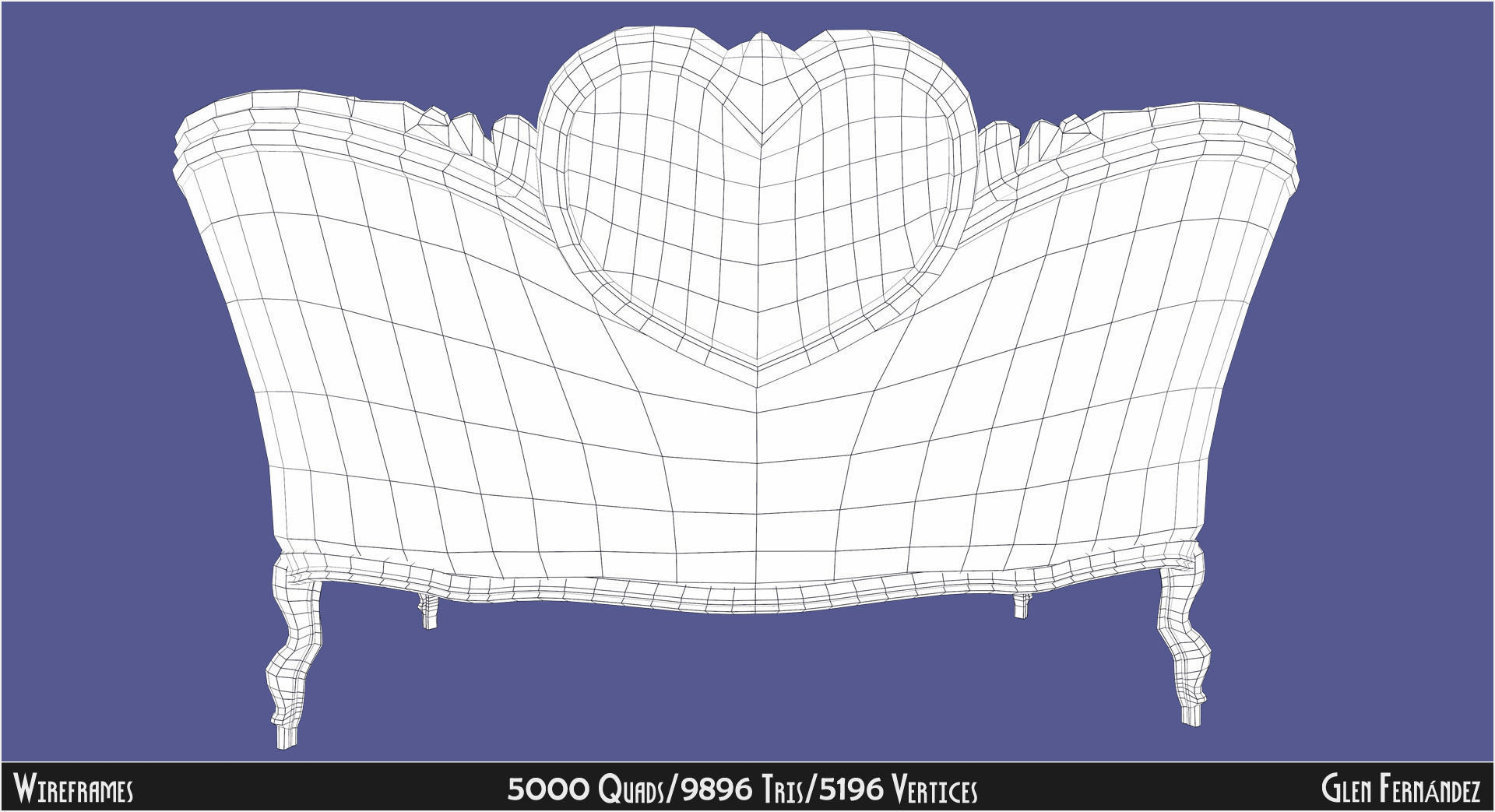 Antique Victorian Love Seat Sofa Furniture Low-poly 3D model_6