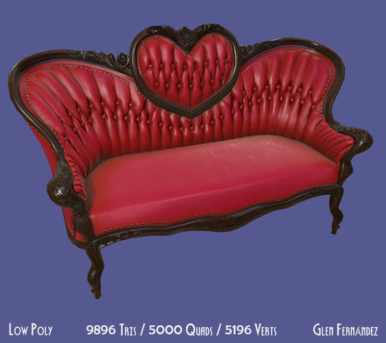 Antique Victorian Love Seat Sofa Furniture Low-poly 3D model