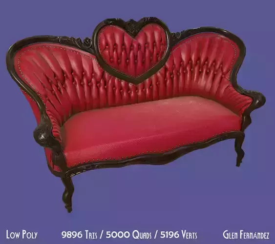 Antique Victorian Love Seat Sofa Furniture Low-poly 3D model
