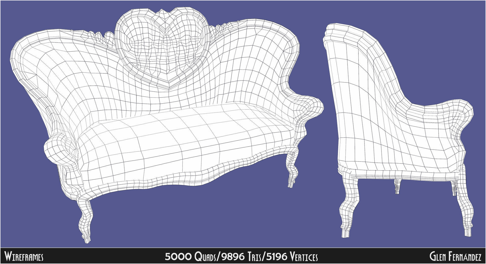 Antique Victorian Love Seat Sofa Furniture Low-poly 3D model_8