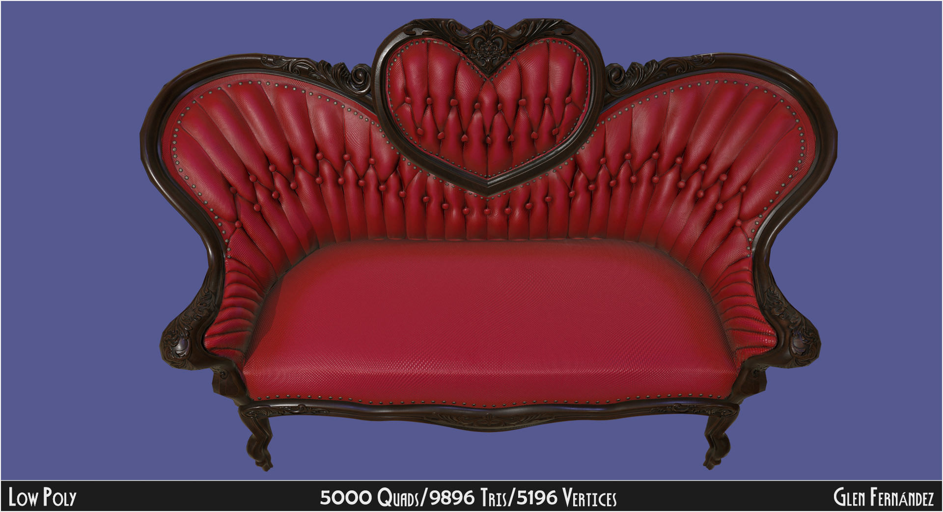 Antique Victorian Love Seat Sofa Furniture Low-poly 3D model_2