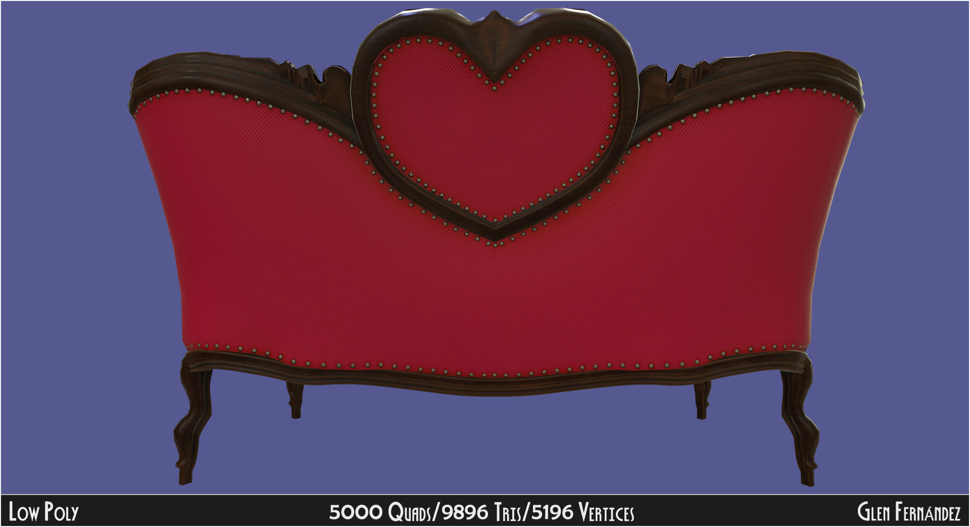 Antique Victorian Love Seat Sofa Furniture Low-poly 3D model_5