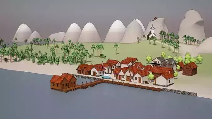 Cartoon Medieval Village