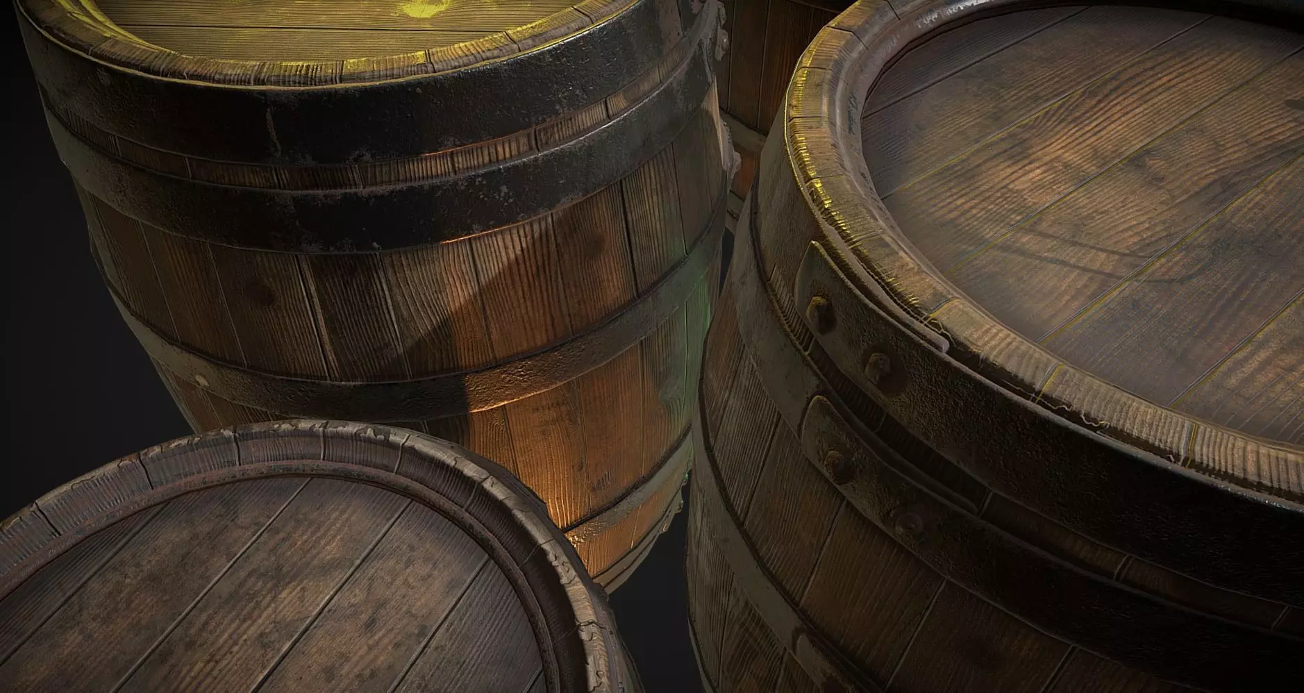 Wood barrels Low-poly 3D model_0