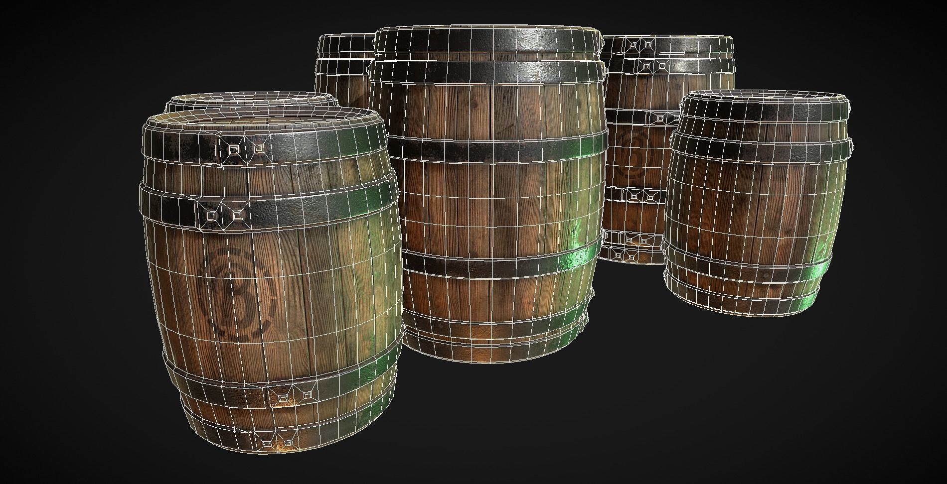 Wood barrels Low-poly 3D model_6